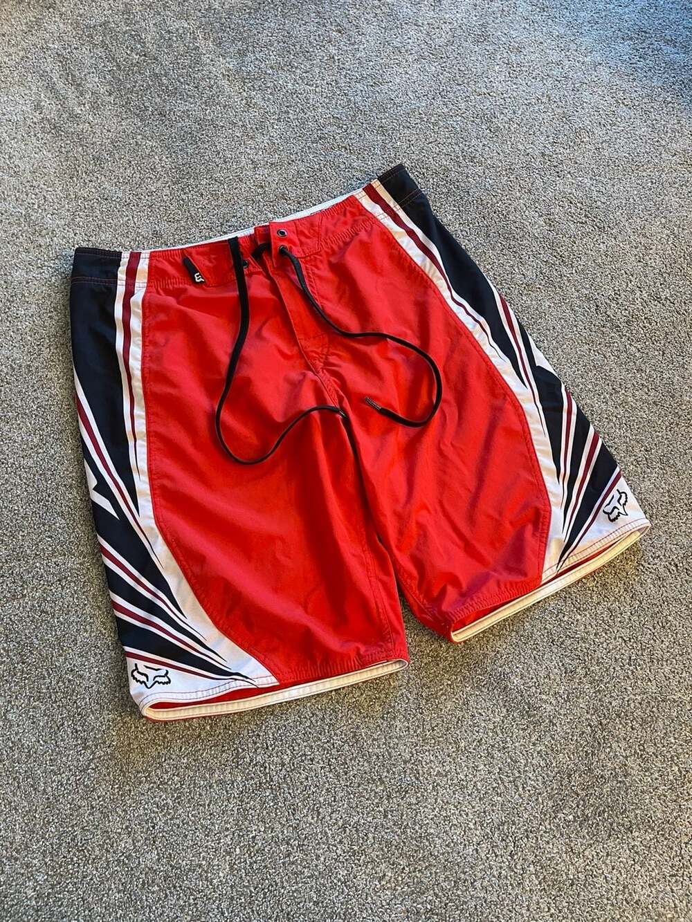 Fox Board Shorts Size 32 Red Black White Swim Trunks